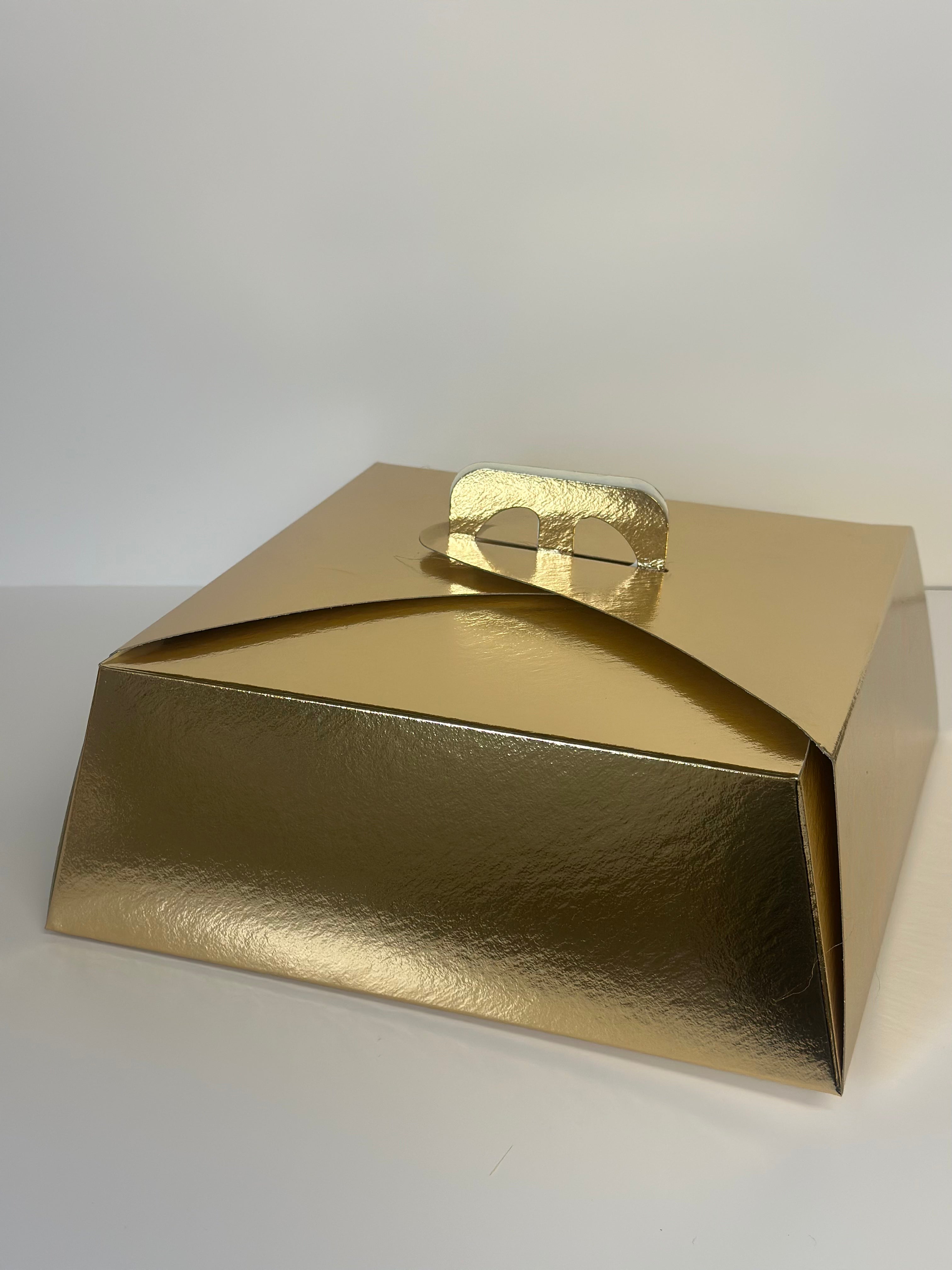 caja tarta trapezoidal en oro para tartas 